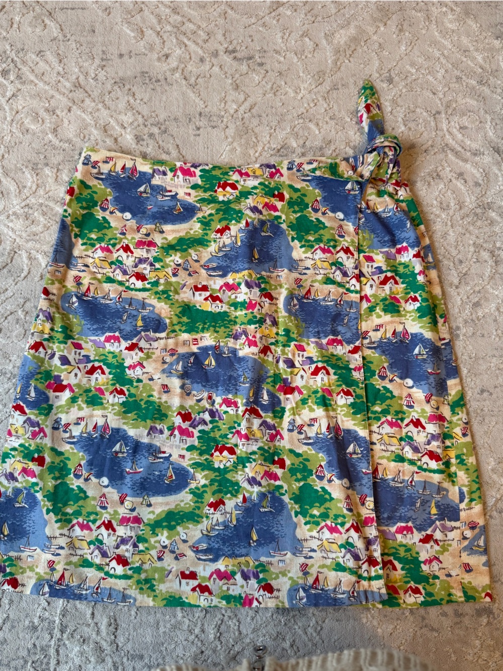 Talbots Multicolor Floral Cotton harbor scene skirt  with Blue and Green-10